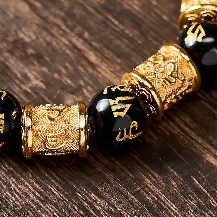 Buddha Stones Schwarzes Gold Pi Xiu Om Mani Padme Hum Reichtums-Rundperlenarmband - image 10