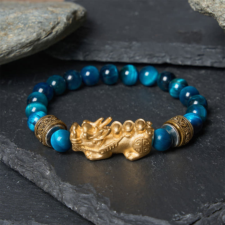 Buddha Stones Armband aus blauen Tigeraugenperlen – Symbol für Reichtum und Mut (Pi Xiu) - Blaues Tigerauge (Handgelenkumfang: 15–16 cm) - image 0
