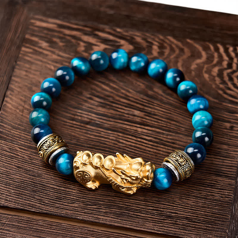 Buddha Stones Armband aus blauen Tigeraugenperlen – Symbol für Reichtum und Mut (Pi Xiu) - image 1