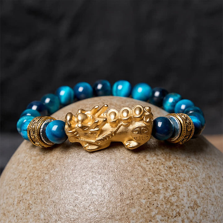 Buddha Stones Armband aus blauen Tigeraugenperlen – Symbol für Reichtum und Mut (Pi Xiu) - image 2