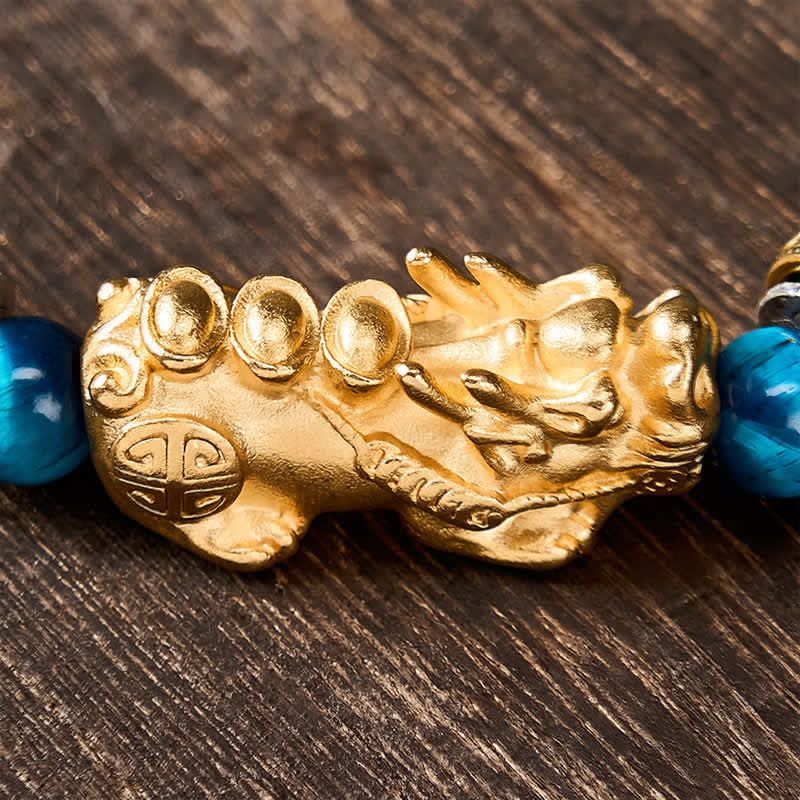Buddha Stones Armband aus blauen Tigeraugenperlen – Symbol für Reichtum und Mut (Pi Xiu) - image 9