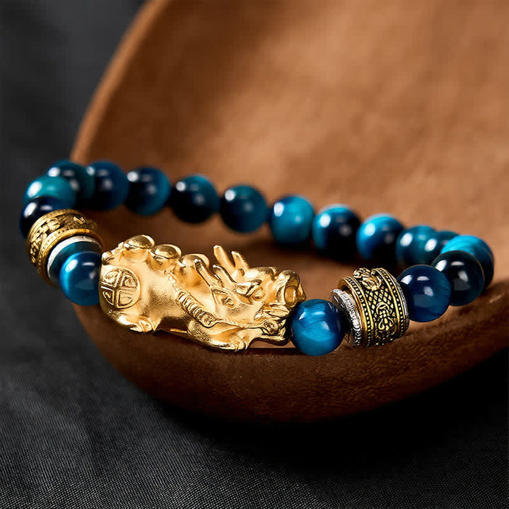 Buddha Stones Armband aus blauen Tigeraugenperlen – Symbol für Reichtum und Mut (Pi Xiu) - image 3