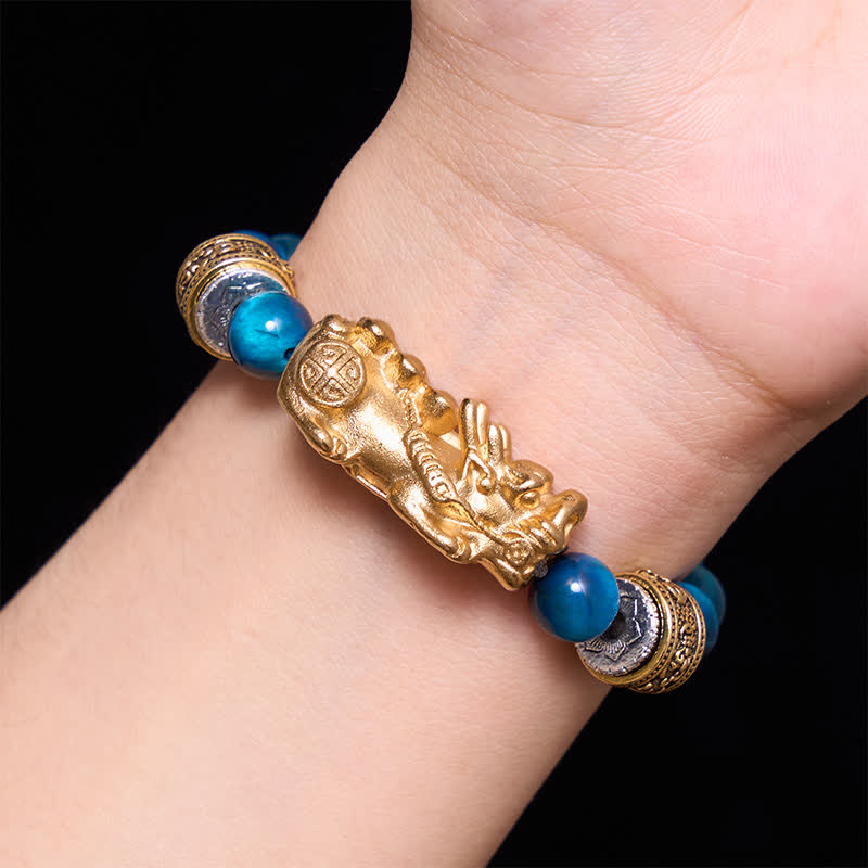 Buddha Stones Armband aus blauen Tigeraugenperlen – Symbol für Reichtum und Mut (Pi Xiu) - image 4