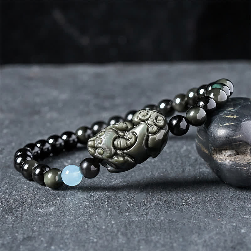 Buddha Stones Regenbogen-Obsidian-Pi-Xiu-Armband für Wohlstand und positive Transformation - Pi Xiu 6 mm (Handgelenkumfang: 5,5–5,9 Zoll/14–15 cm) - image 0