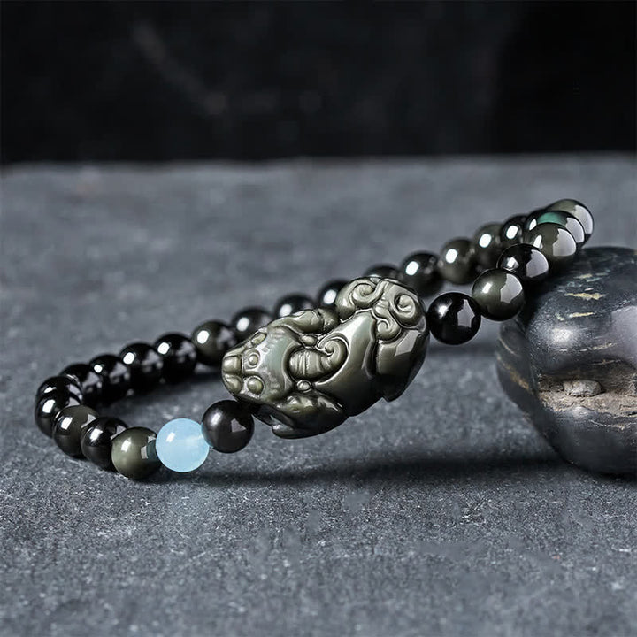 Buddha Stones Regenbogen-Obsidian-Pi-Xiu-Armband für Wohlstand und positive Transformation - Pi Xiu 6 mm (Handgelenkumfang: 5,5–5,9 Zoll/14–15 cm) - image 0