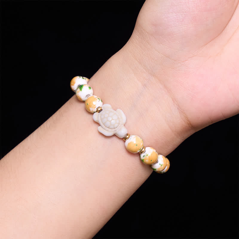 Buddha Stones Natürliches weißes Türkis-Armband mit Schildkrötenmotiv - image 4
