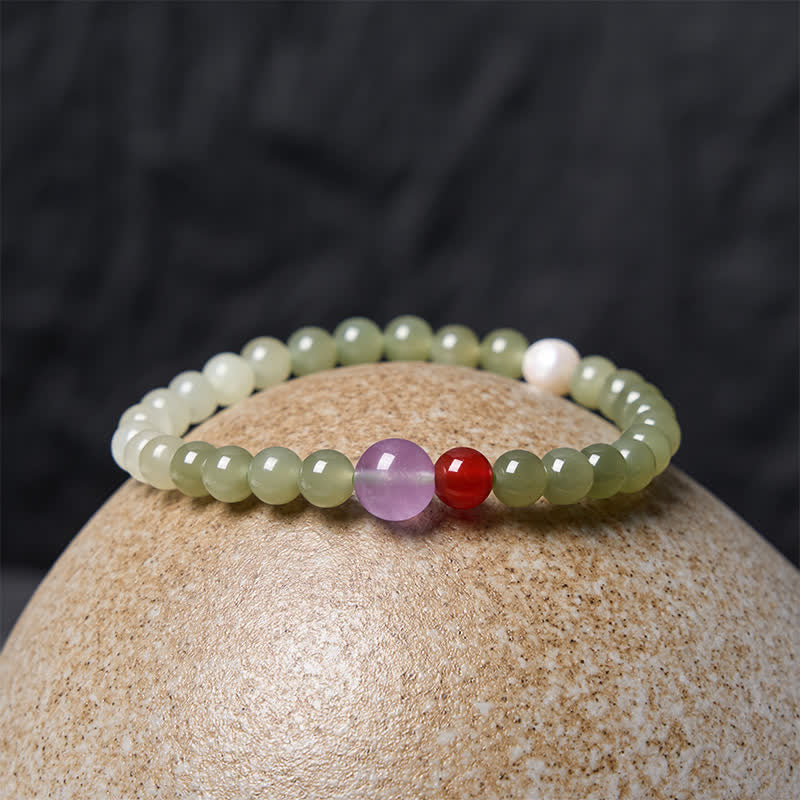Buddha Stones Armband aus natürlichen Hetian-Jade-Glücksperlen mit Farbverlauf - image 2