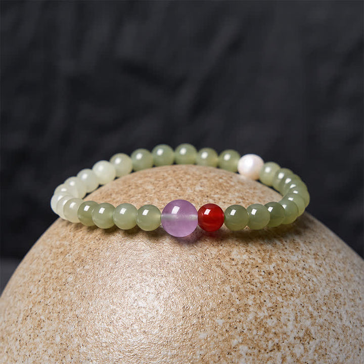 Buddha Stones Armband aus natürlichen Hetian-Jade-Glücksperlen mit Farbverlauf - image 2