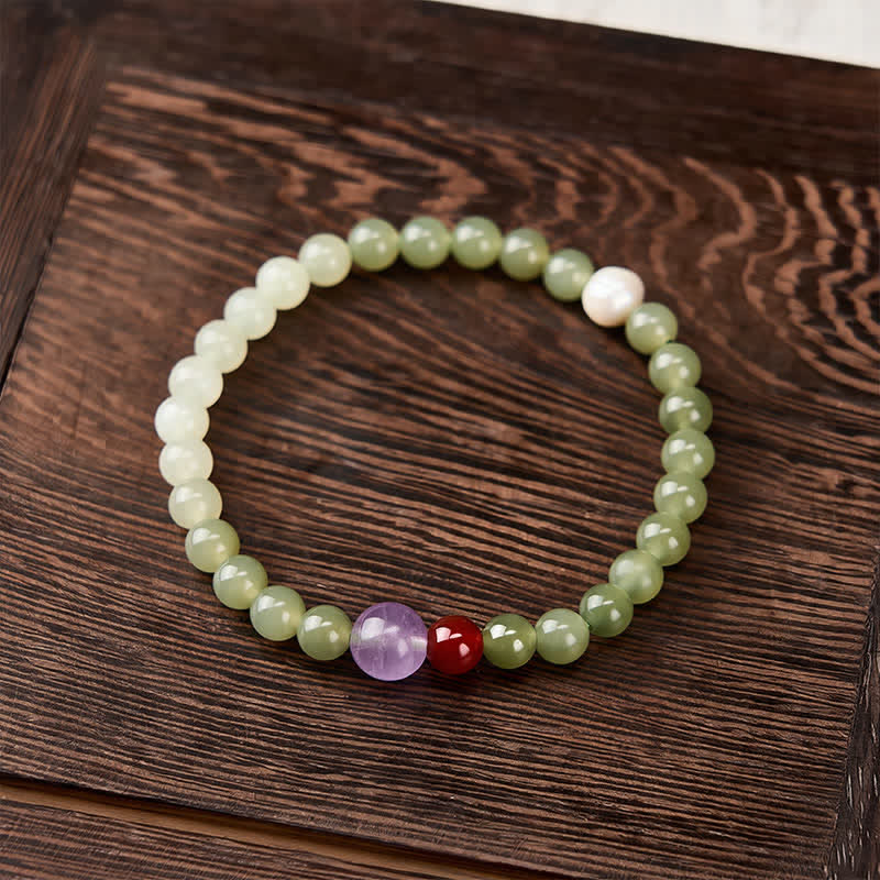 Buddha Stones Armband aus natürlichen Hetian-Jade-Glücksperlen mit Farbverlauf - image 1