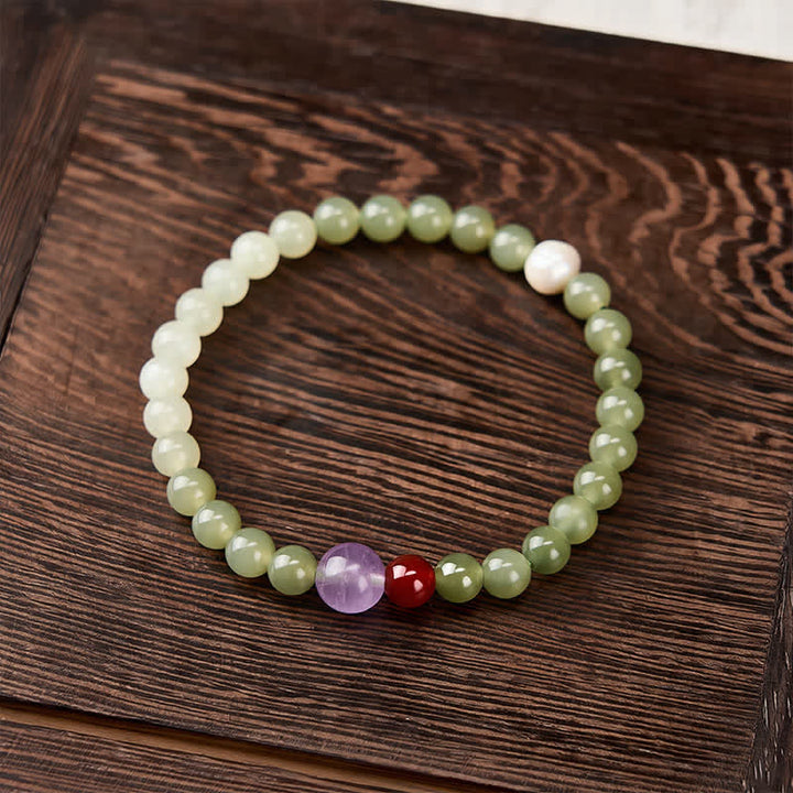 Buddha Stones Armband aus natürlichen Hetian-Jade-Glücksperlen mit Farbverlauf - image 1