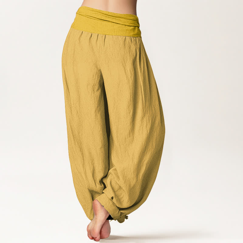 Buddha Stones Goldenrod Damen-Haremshose aus reiner Baumwolle mit elastischer Taille - image 1