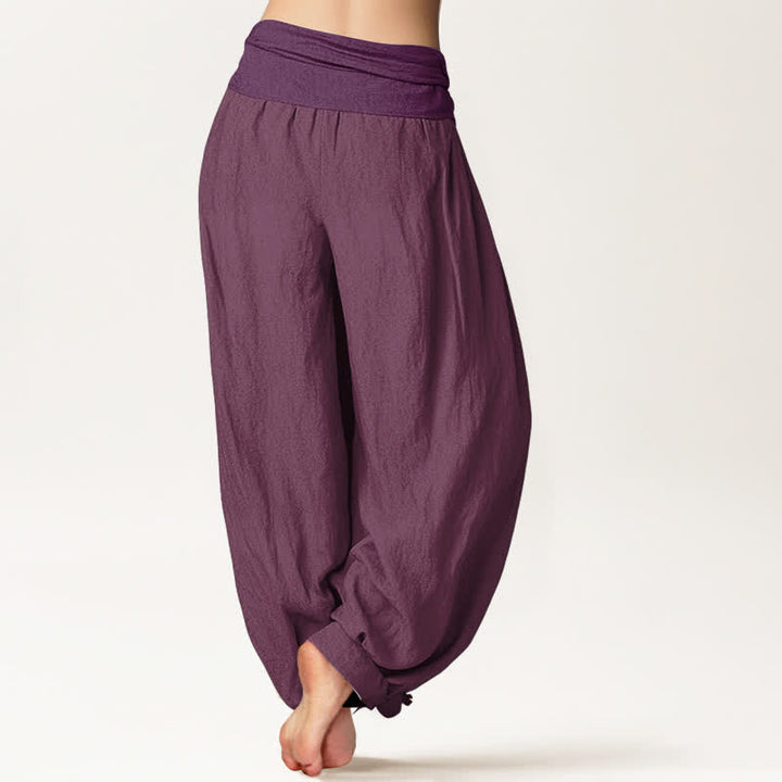 Buddha Stones Lila Haremshose aus reiner Baumwolle für Damen mit elastischer Taille - image 1
