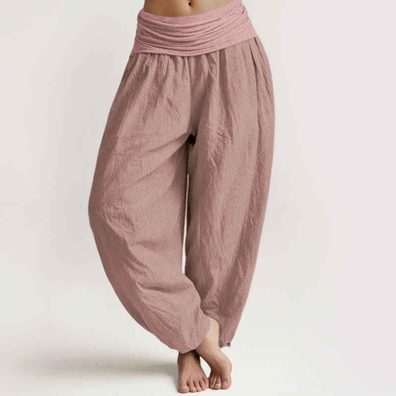 Buddha Stones Hellrosa Haremshose aus reiner Baumwolle für Damen mit elastischer Taille - Hellrosa - US16, UK/AU20, EU48 (3XL) - image 0