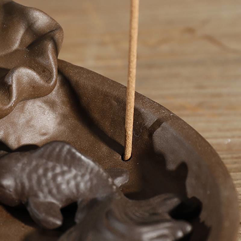 Buddha Stones Räuchergefäß mit Rückfluss, inspiriert von lila Ton, Koi-Fisch, Lotus-Frieden und Koi-Fisch - image 3
