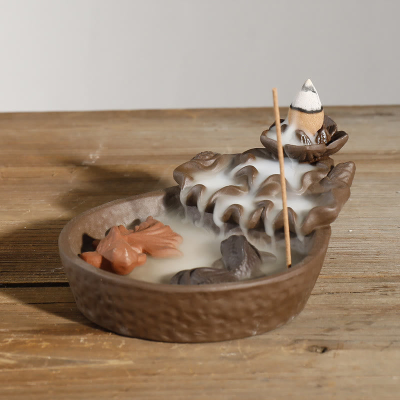 Buddha Stones Räuchergefäß mit Rückfluss, inspiriert von lila Ton, Koi-Fisch, Lotus-Frieden und Koi-Fisch - image 2