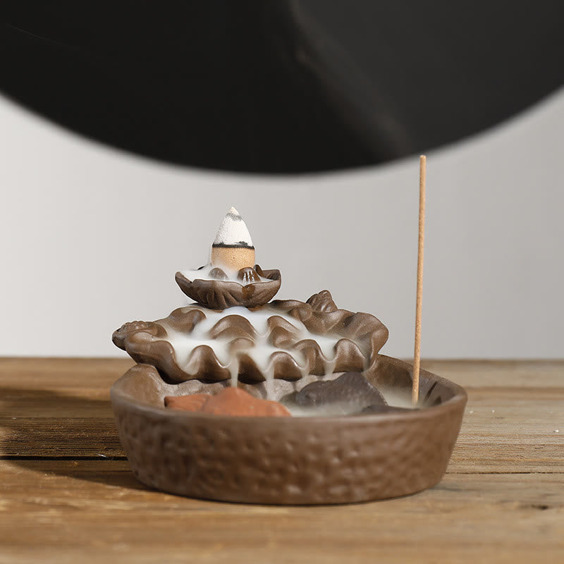 Buddha Stones Räuchergefäß mit Rückfluss, inspiriert von lila Ton, Koi-Fisch, Lotus-Frieden und Koi-Fisch - image 1