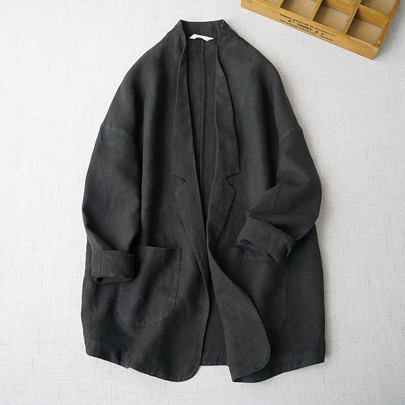 Buddha Stones Lässige, minimalistische Damenjacke mit Taschen für Frühling und Herbst - Schwarz - US6, UK/AU10, EU38 (XL) - image 6