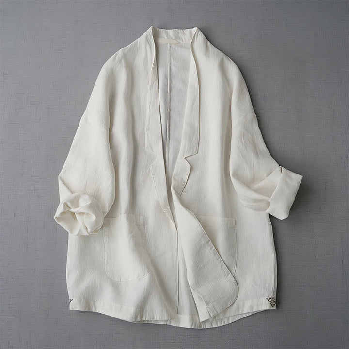 Buddha Stones Lässige, minimalistische Damenjacke mit Taschen für Frühling und Herbst - Weiß - US6, UK/AU10, EU38 (XL) - image 0