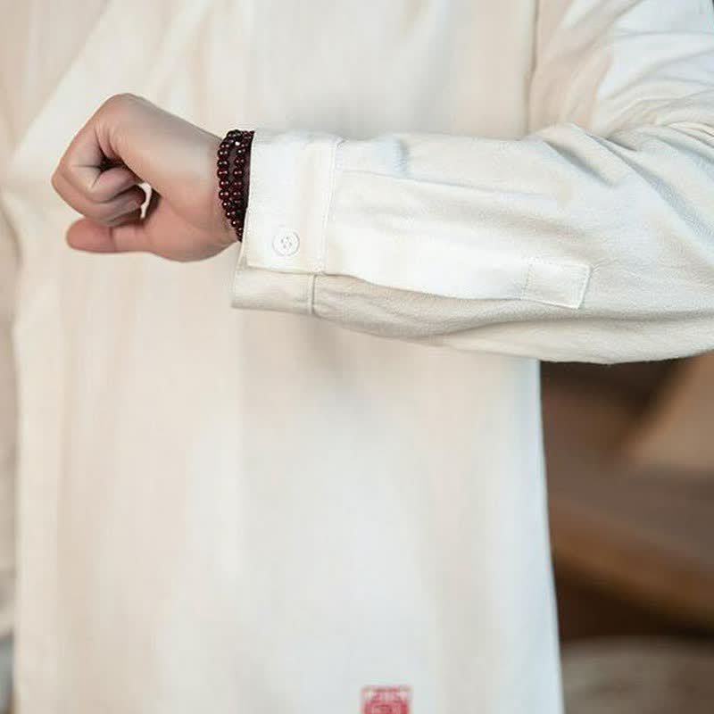 Buddha Stones Herbstliches Tang Style Minimalistisches Herren-Langarmhemd mit Stehkragen, einfarbig - image 17