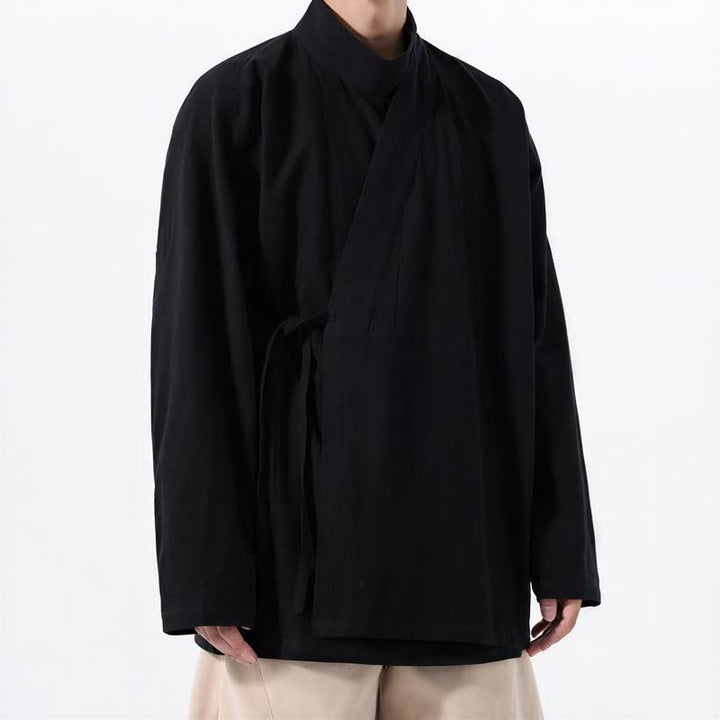 Buddha Stones Lässiger Kimono im Tang-Stil für Herren mit Stehkragen, langen Ärmeln und aus einfarbiger Baumwolle für Herbst und Winter - image 9