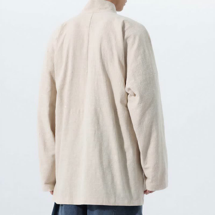 Buddha Stones Lässiger Kimono im Tang-Stil für Herren mit Stehkragen, langen Ärmeln und aus einfarbiger Baumwolle für Herbst und Winter - image 15