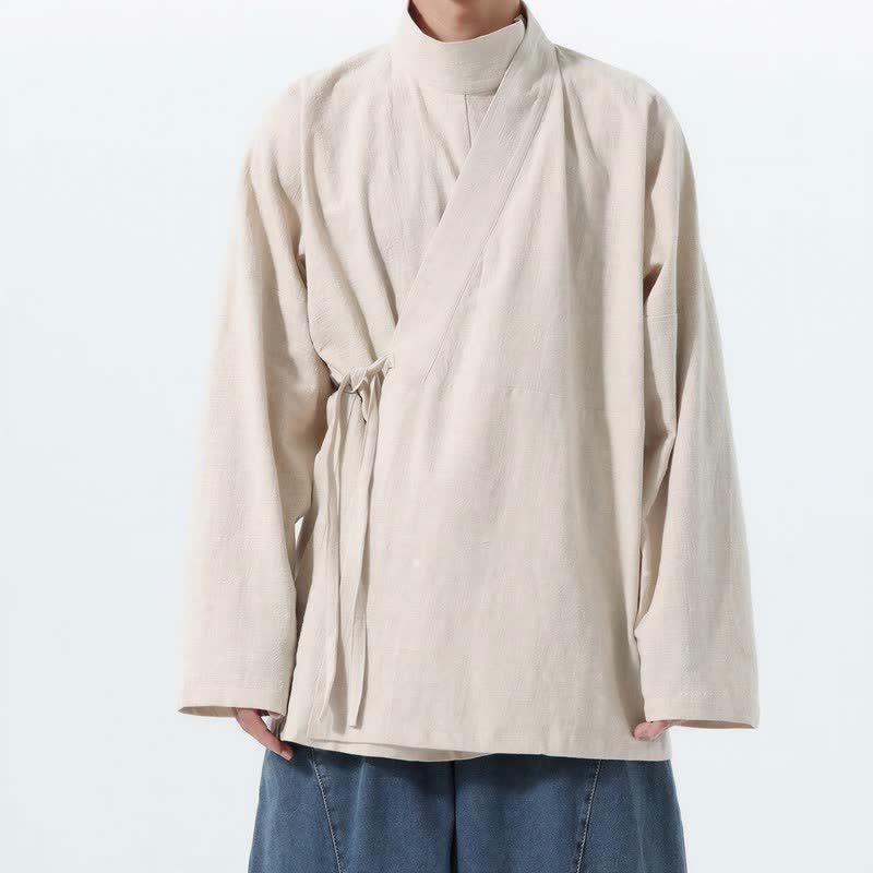Buddha Stones Lässiger Kimono im Tang-Stil für Herren mit Stehkragen, langen Ärmeln und aus einfarbiger Baumwolle für Herbst und Winter - Beige - US/UK/AU46, EU56 (5XL) - image 13