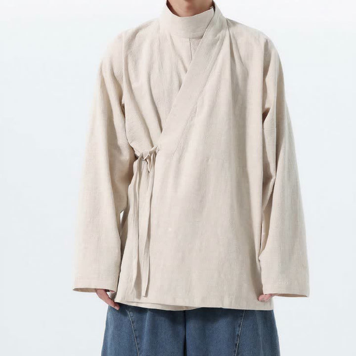 Buddha Stones Lässiger Kimono im Tang-Stil für Herren mit Stehkragen, langen Ärmeln und aus einfarbiger Baumwolle für Herbst und Winter - Beige - US/UK/AU46, EU56 (5XL) - image 13