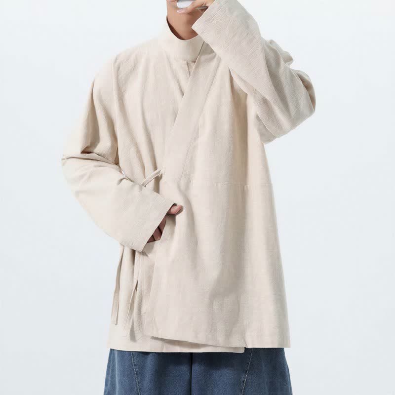 Buddha Stones Lässiger Kimono im Tang-Stil für Herren mit Stehkragen, langen Ärmeln und aus einfarbiger Baumwolle für Herbst und Winter - image 14