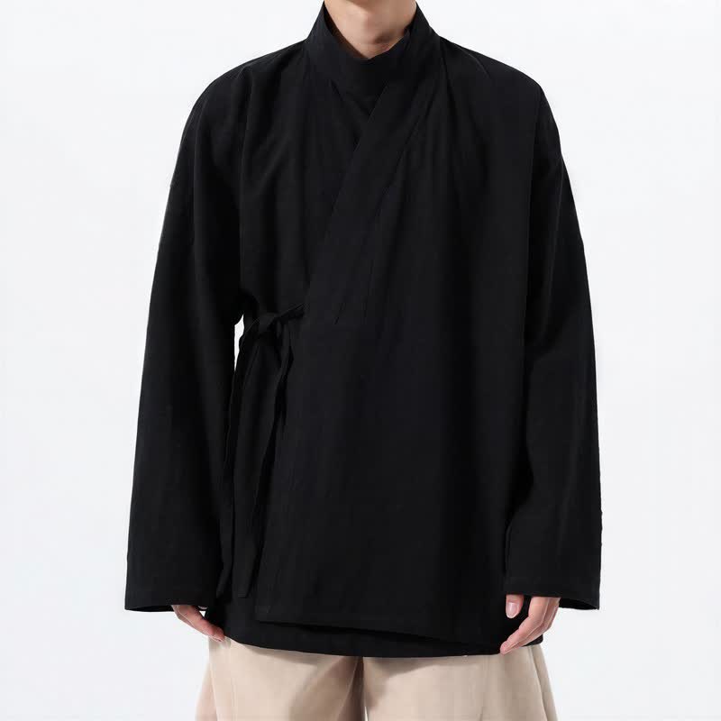 Buddha Stones Lässiger Kimono im Tang-Stil für Herren mit Stehkragen, langen Ärmeln und aus einfarbiger Baumwolle für Herbst und Winter - image 10