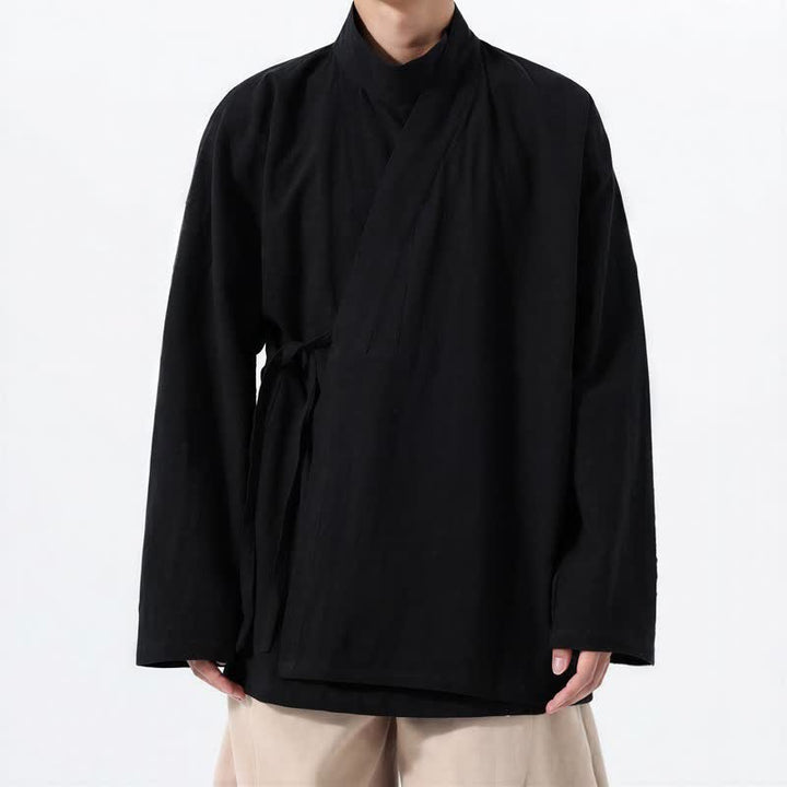 Buddha Stones Lässiger Kimono im Tang-Stil für Herren mit Stehkragen, langen Ärmeln und aus einfarbiger Baumwolle für Herbst und Winter - image 10