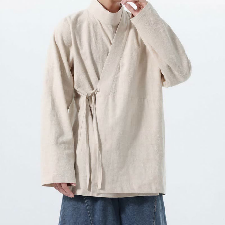 Buddha Stones Lässiger Kimono im Tang-Stil für Herren mit Stehkragen, langen Ärmeln und aus einfarbiger Baumwolle für Herbst und Winter - image 16