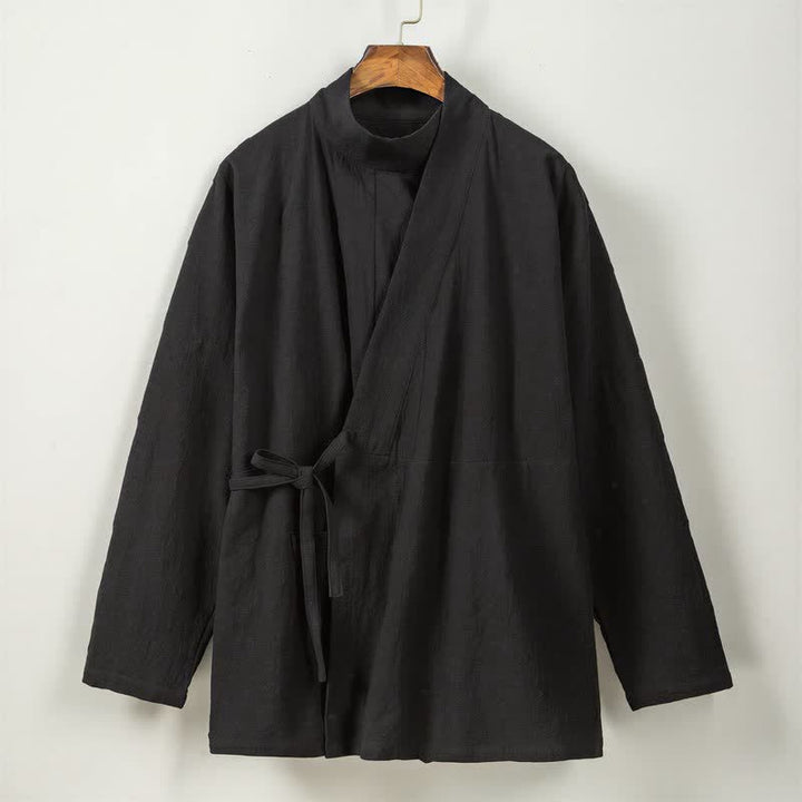 Buddha Stones Lässiger Kimono im Tang-Stil für Herren mit Stehkragen, langen Ärmeln und aus einfarbiger Baumwolle für Herbst und Winter - image 12