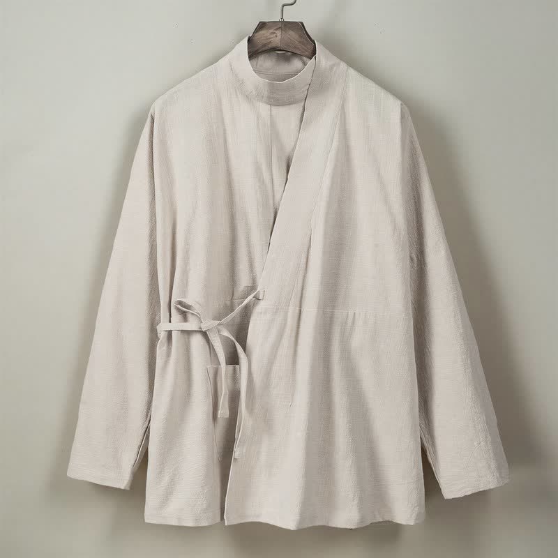 Buddha Stones Lässiger Kimono im Tang-Stil für Herren mit Stehkragen, langen Ärmeln und aus einfarbiger Baumwolle für Herbst und Winter - image 17