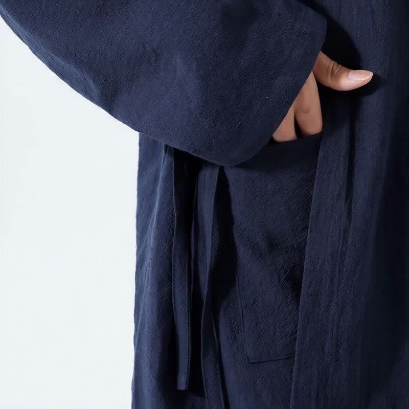 Buddha Stones Lässiger Kimono im Tang-Stil für Herren mit Stehkragen, langen Ärmeln und aus einfarbiger Baumwolle für Herbst und Winter - image 6