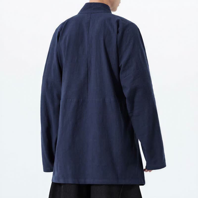 Buddha Stones Lässiger Kimono im Tang-Stil für Herren mit Stehkragen, langen Ärmeln und aus einfarbiger Baumwolle für Herbst und Winter - image 3