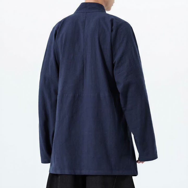 Buddha Stones Lässiger Kimono im Tang-Stil für Herren mit Stehkragen, langen Ärmeln und aus einfarbiger Baumwolle für Herbst und Winter - image 3