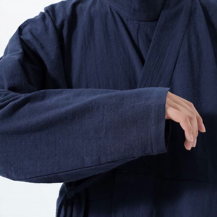 Buddha Stones Lässiger Kimono im Tang-Stil für Herren mit Stehkragen, langen Ärmeln und aus einfarbiger Baumwolle für Herbst und Winter - image 5