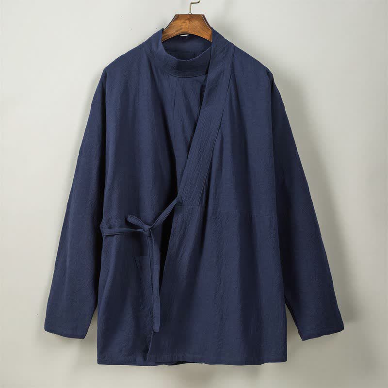 Buddha Stones Lässiger Kimono im Tang-Stil für Herren mit Stehkragen, langen Ärmeln und aus einfarbiger Baumwolle für Herbst und Winter - image 7