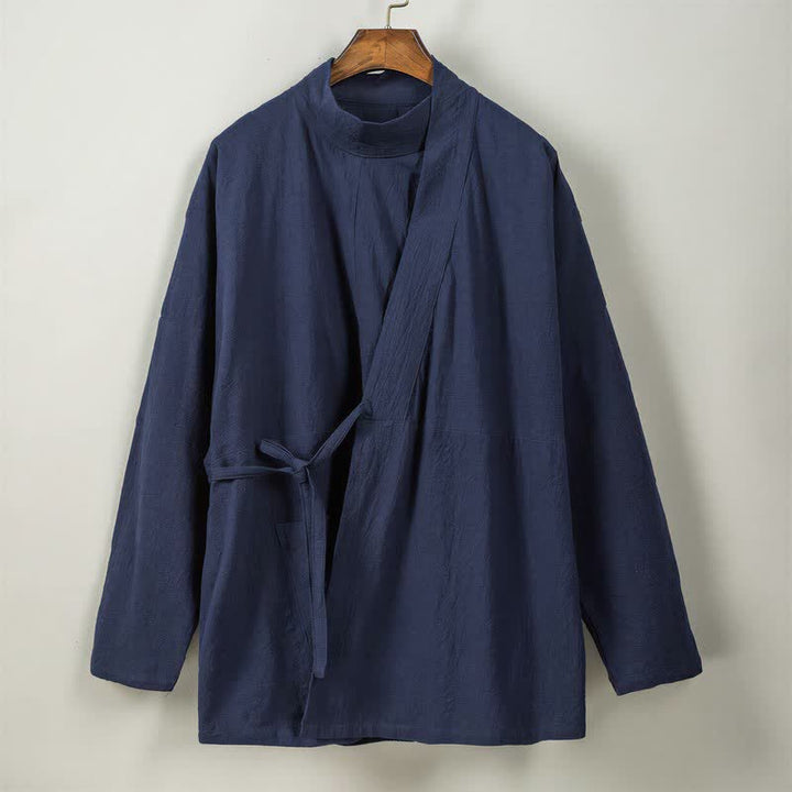 Buddha Stones Lässiger Kimono im Tang-Stil für Herren mit Stehkragen, langen Ärmeln und aus einfarbiger Baumwolle für Herbst und Winter - image 7