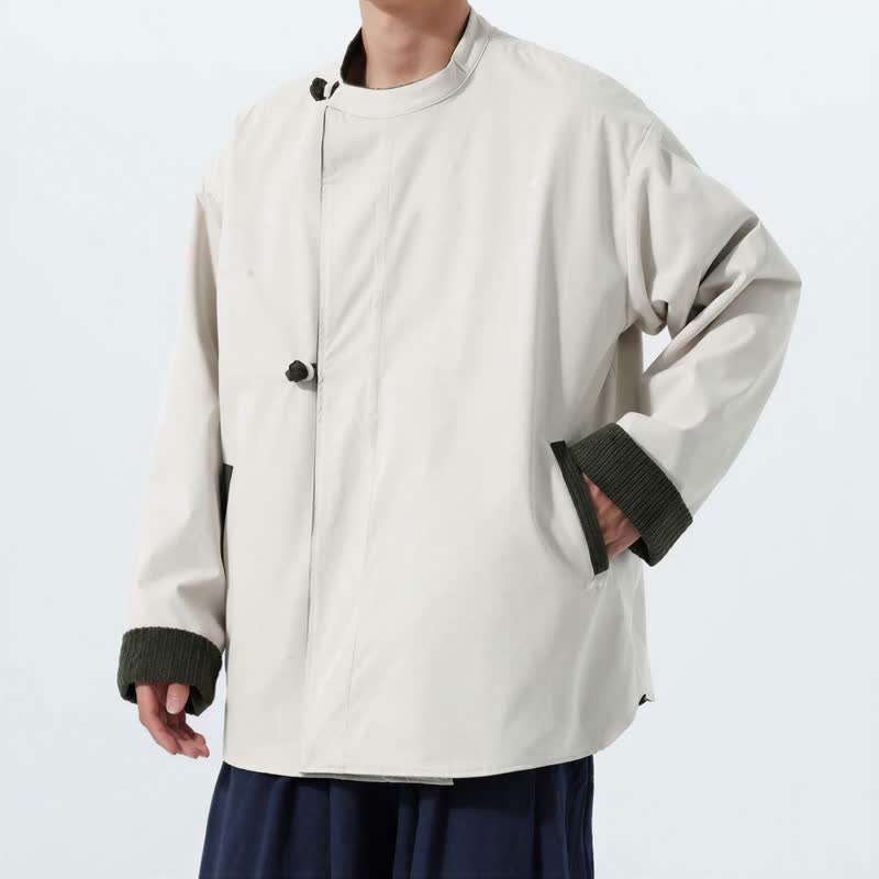 Buddha Stones Lässige Herrenjacke im Tang-Stil mit Stehkragen, wendbar und mit Tasche, aus einfarbigem Cord, ideal für Herbst und Winter. - image 5