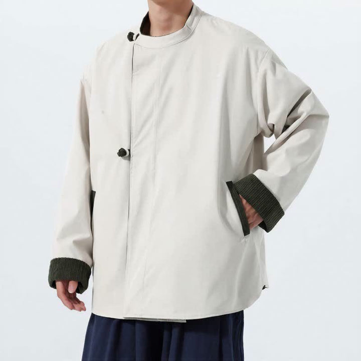 Buddha Stones Lässige Herrenjacke im Tang-Stil mit Stehkragen, wendbar und mit Tasche, aus einfarbigem Cord, ideal für Herbst und Winter. - image 5