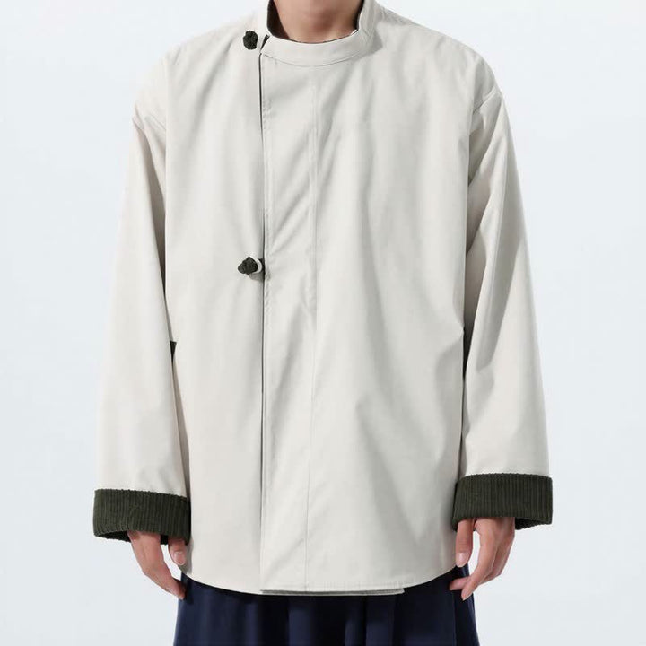 Buddha Stones Lässige Herrenjacke im Tang-Stil mit Stehkragen, wendbar und mit Tasche, aus einfarbigem Cord, ideal für Herbst und Winter. - image 4