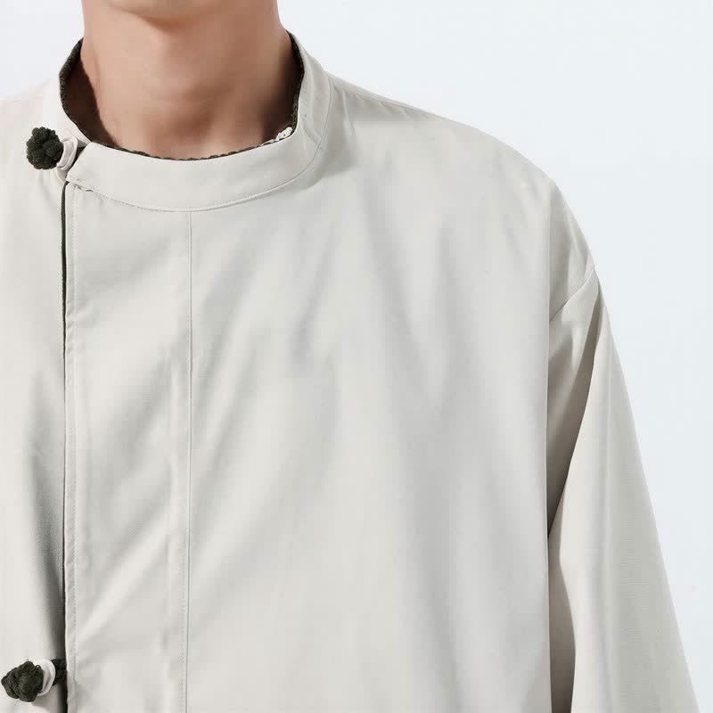 Buddha Stones Lässige Herrenjacke im Tang-Stil mit Stehkragen, wendbar und mit Tasche, aus einfarbigem Cord, ideal für Herbst und Winter. - image 6