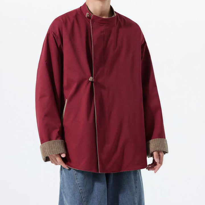 Buddha Stones Lässige Herrenjacke im Tang-Stil mit Stehkragen, wendbar und mit Tasche, aus einfarbigem Cord, ideal für Herbst und Winter. - image 23