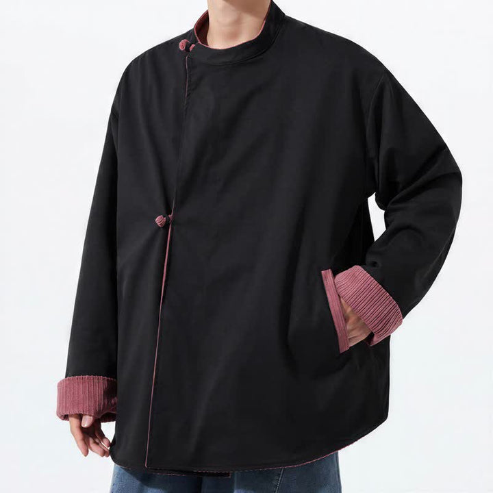 Buddha Stones Lässige Herrenjacke im Tang-Stil mit Stehkragen, wendbar und mit Tasche, aus einfarbigem Cord, ideal für Herbst und Winter. - image 16