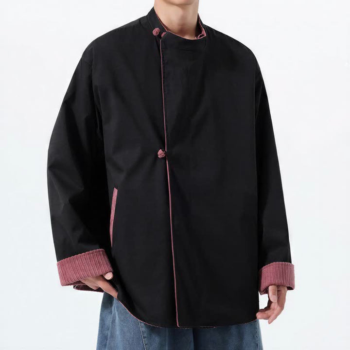 Buddha Stones Lässige Herrenjacke im Tang-Stil mit Stehkragen, wendbar und mit Tasche, aus einfarbigem Cord, ideal für Herbst und Winter. - image 15