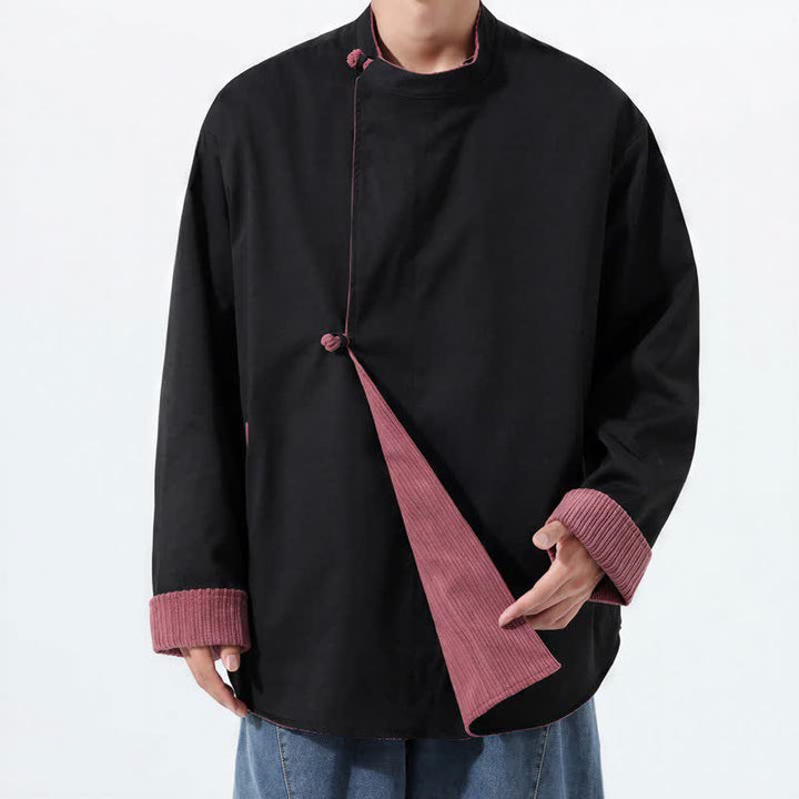 Buddha Stones Lässige Herrenjacke im Tang-Stil mit Stehkragen, wendbar und mit Tasche, aus einfarbigem Cord, ideal für Herbst und Winter. - image 17