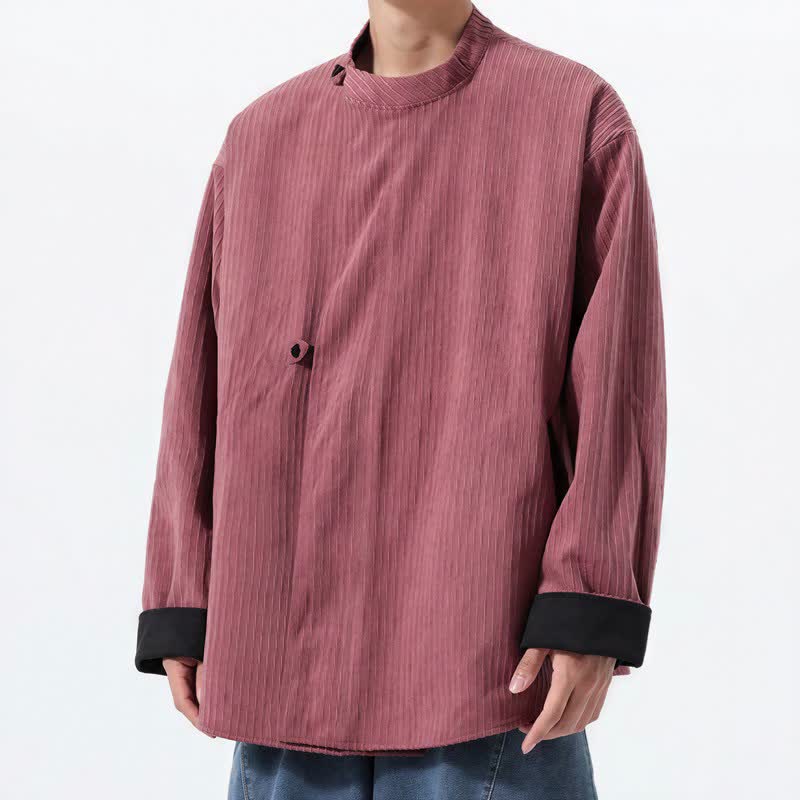 Buddha Stones Lässige Herrenjacke im Tang-Stil mit Stehkragen, wendbar und mit Tasche, aus einfarbigem Cord, ideal für Herbst und Winter. - image 14