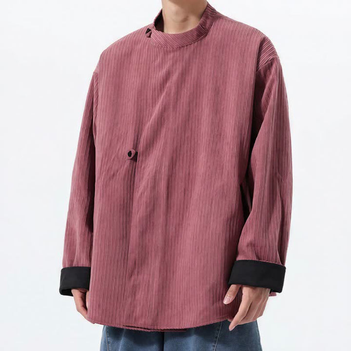 Buddha Stones Lässige Herrenjacke im Tang-Stil mit Stehkragen, wendbar und mit Tasche, aus einfarbigem Cord, ideal für Herbst und Winter. - image 14