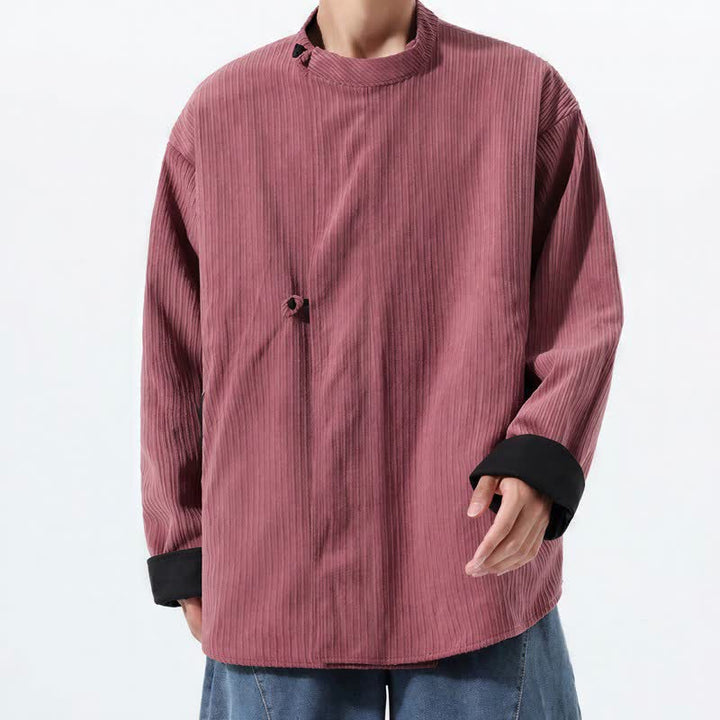 Buddha Stones Lässige Herrenjacke im Tang-Stil mit Stehkragen, wendbar und mit Tasche, aus einfarbigem Cord, ideal für Herbst und Winter. - image 12